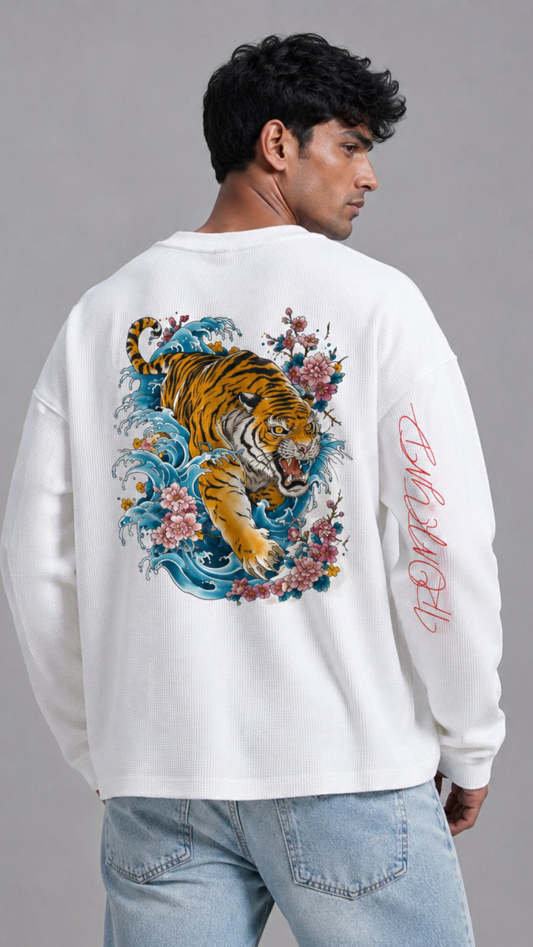 TIDAL TIGER White Waffle Oversized Tee